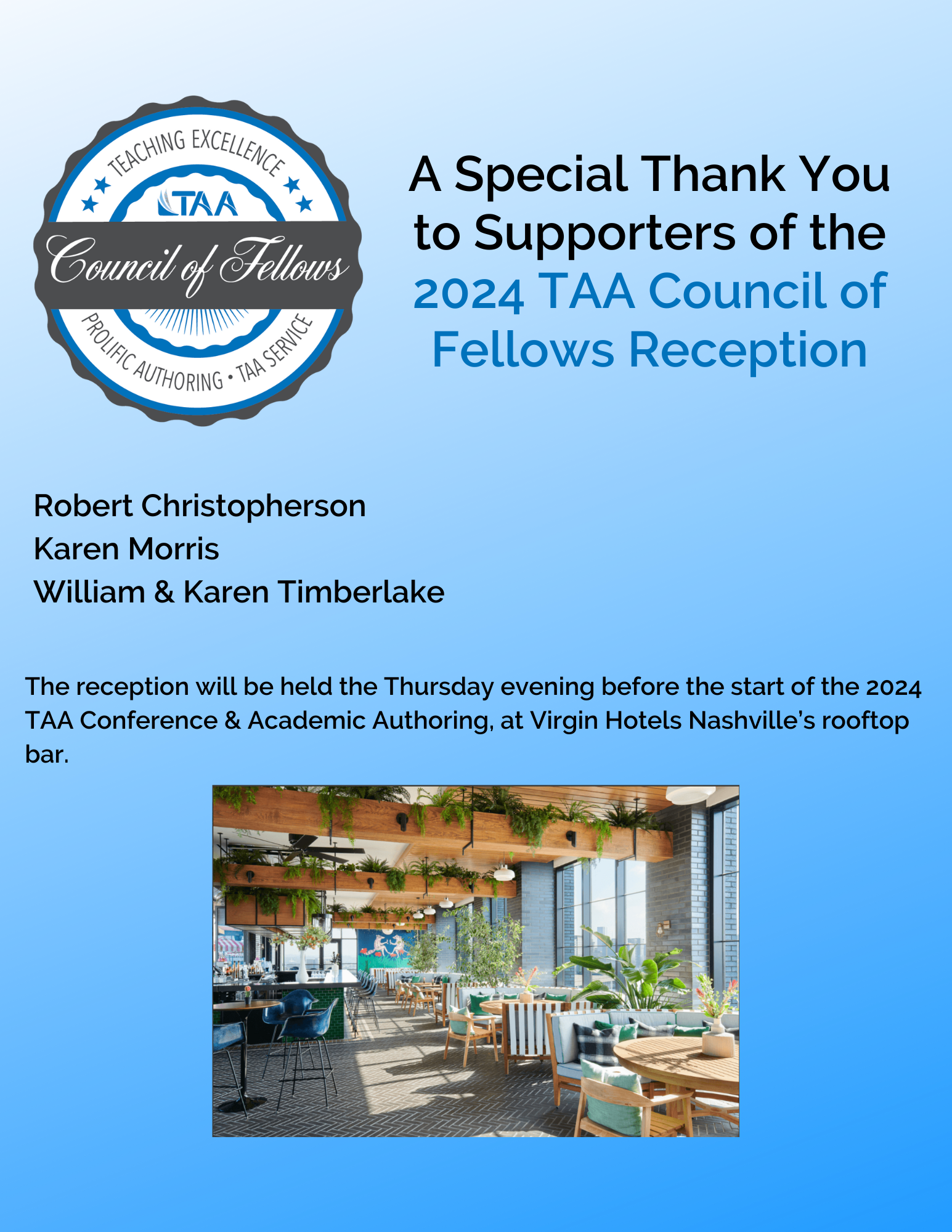Thank you to supporters of 2024 TAA Council of Fellows Reception