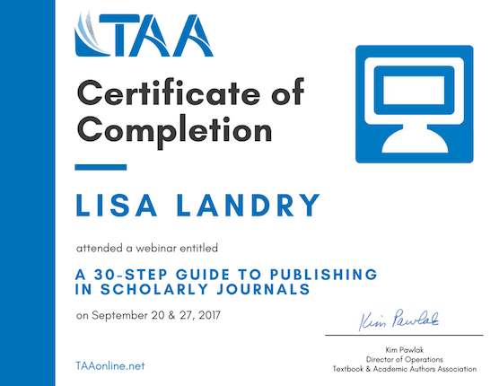 TAA webinar certificate of completion